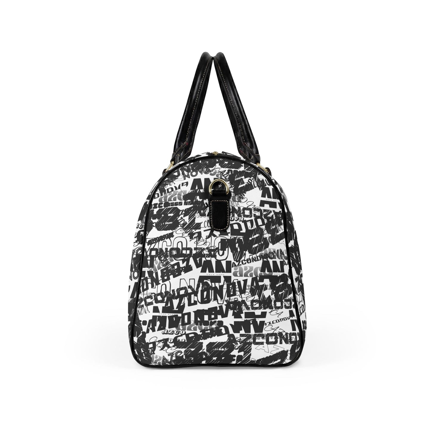 Faux Leather Travel Bag — Black & White Graffiti Weekender Duffel