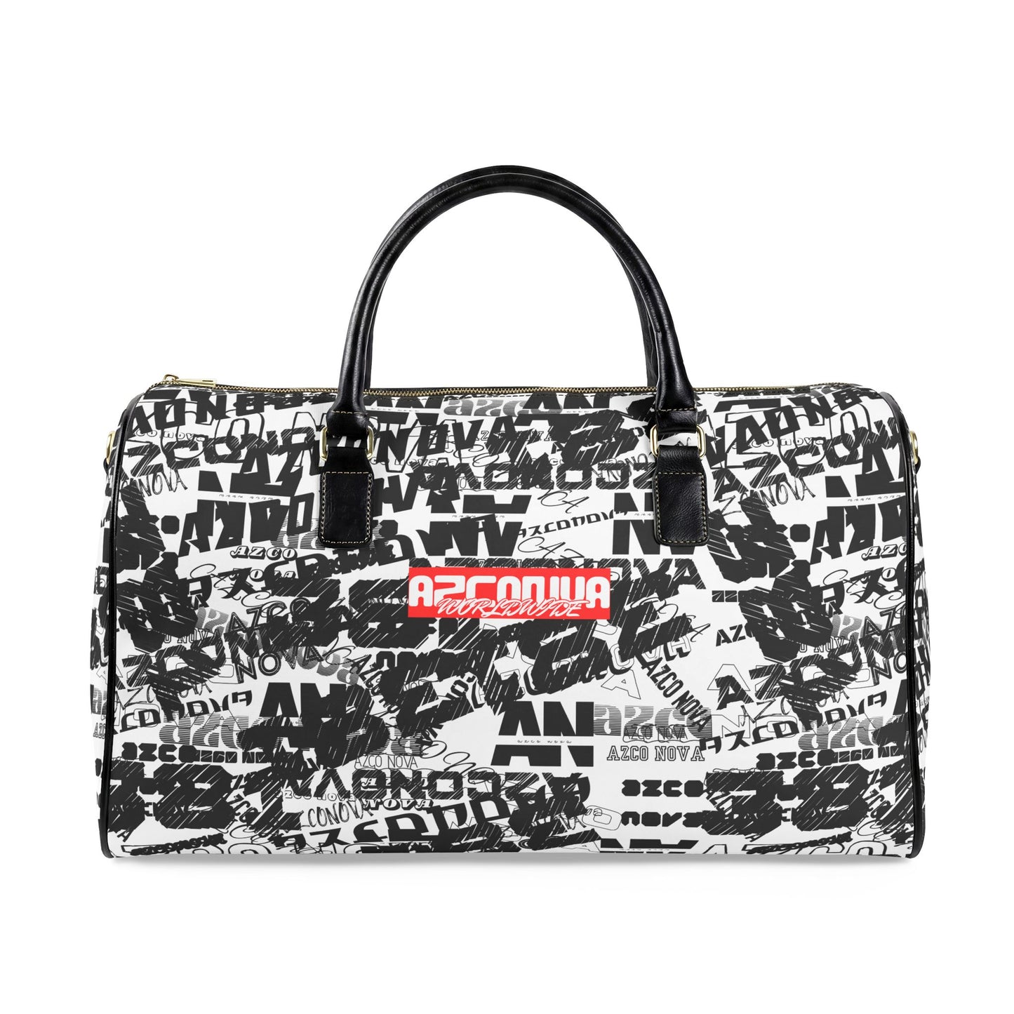 Faux Leather Travel Bag — Black & White Graffiti Weekender Duffel