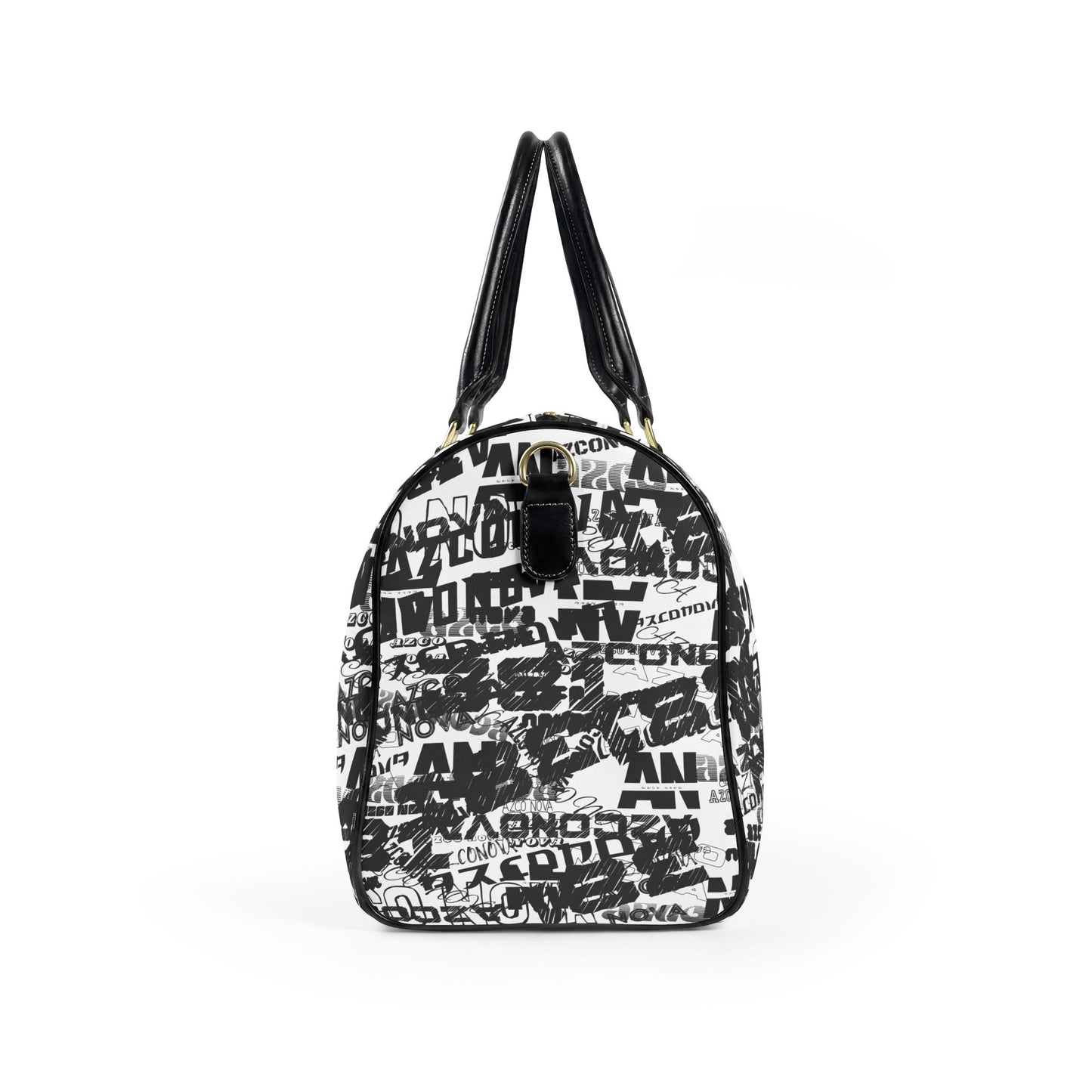 Faux Leather Travel Bag — Black & White Graffiti Weekender Duffel