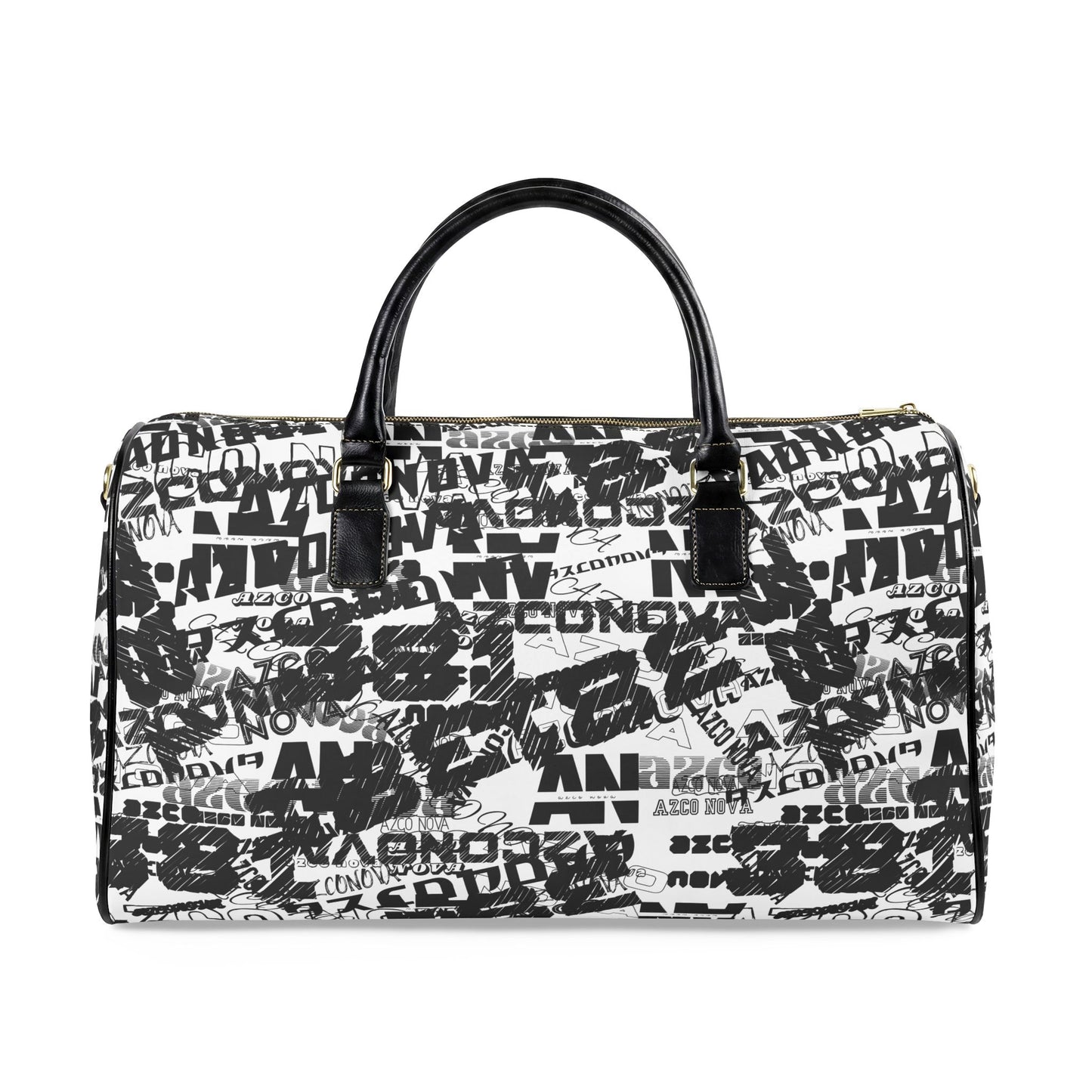 Faux Leather Travel Bag — Black & White Graffiti Weekender Duffel