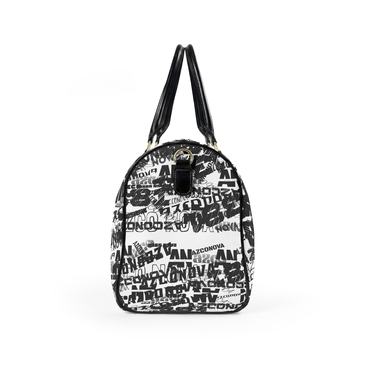 Faux Leather Travel Bag — Black & White Graffiti Weekender Duffel